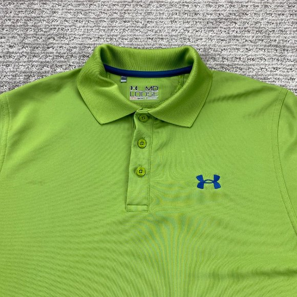 Under ARMOUR Golf Shirt Men Medium M Green Embroidered Logo - STAINS - READ - Picture 2 of 14